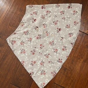 Express Cream and Pink Asymmetrical A-Line Midi Skirt